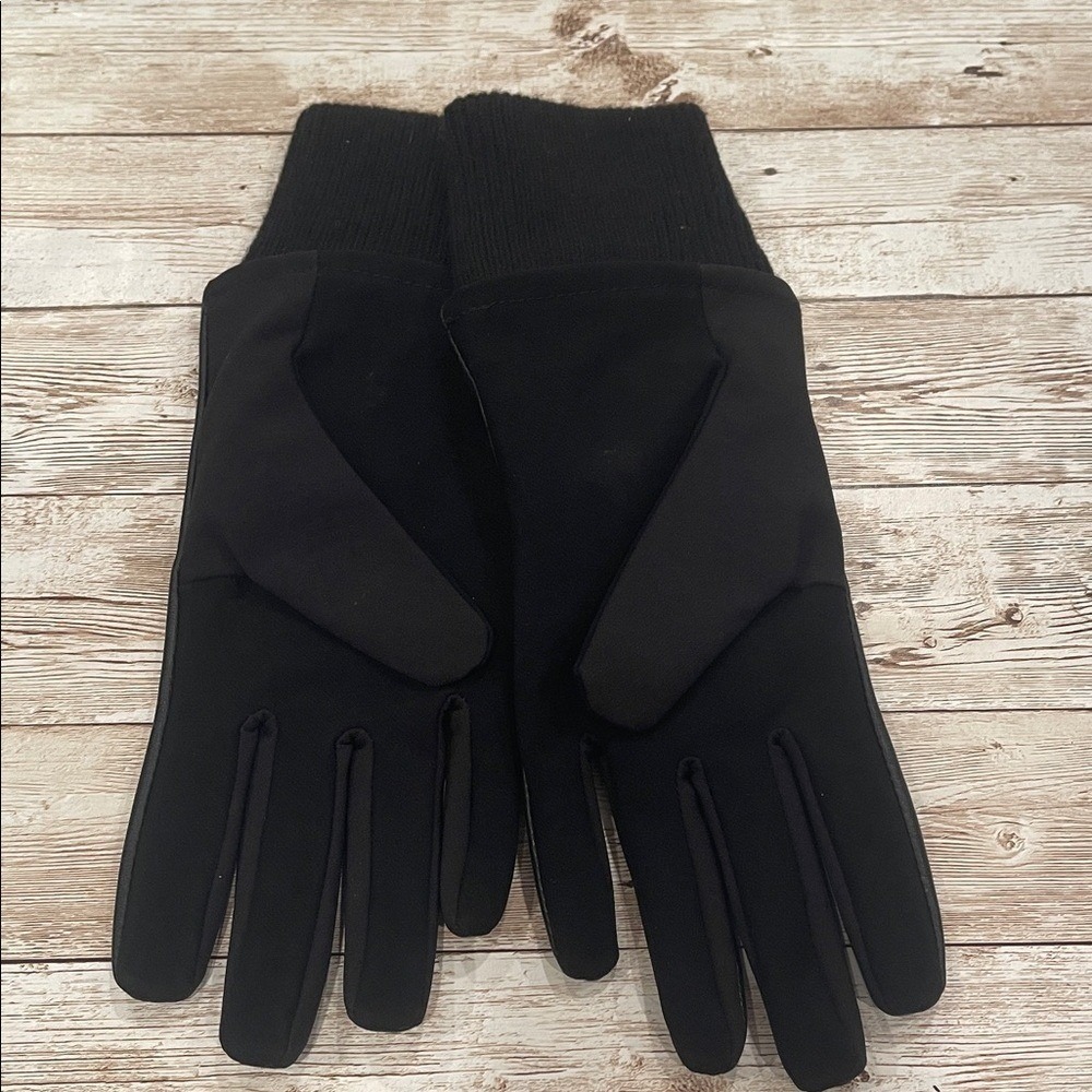 Cole Haan Womens Black Leather Stretch Palm Tech Gloves Rib Knit Cuff Large L - Picture 6 of 6